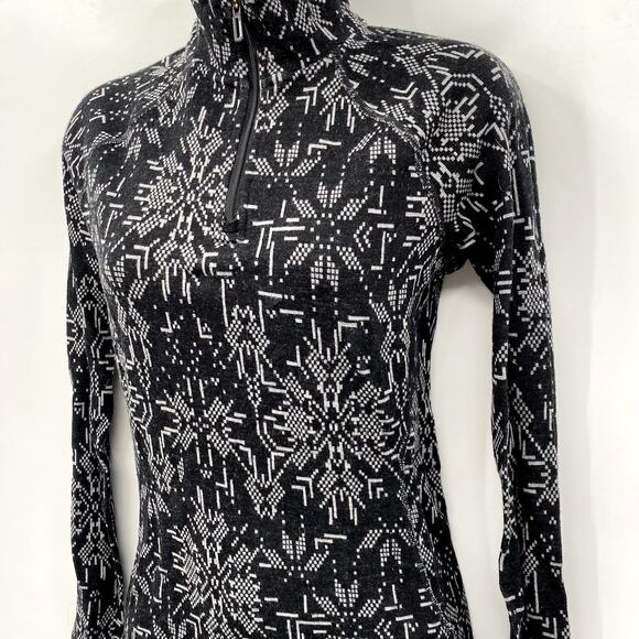 Smartwool Black Pattern Quarter Zip Merino Wool Pullover - Picture 3 of 6